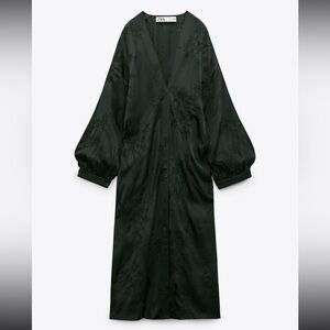 Zara dark green EMBROIDERED SATIN EFFECT KIMONO